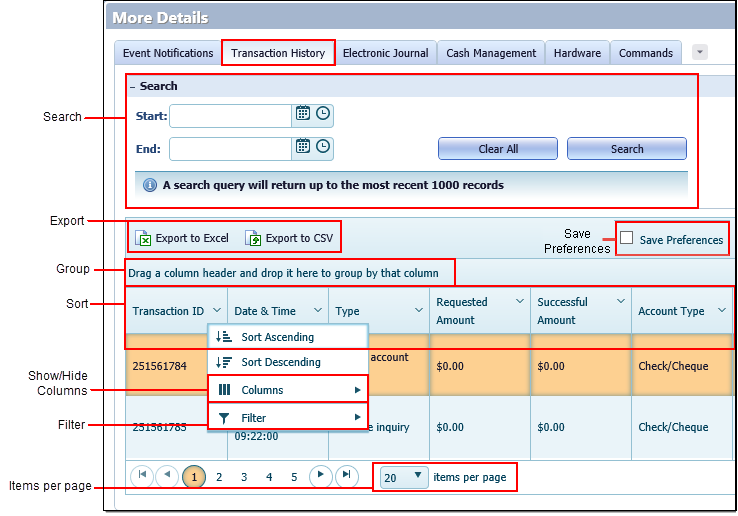 Transaction History Tab